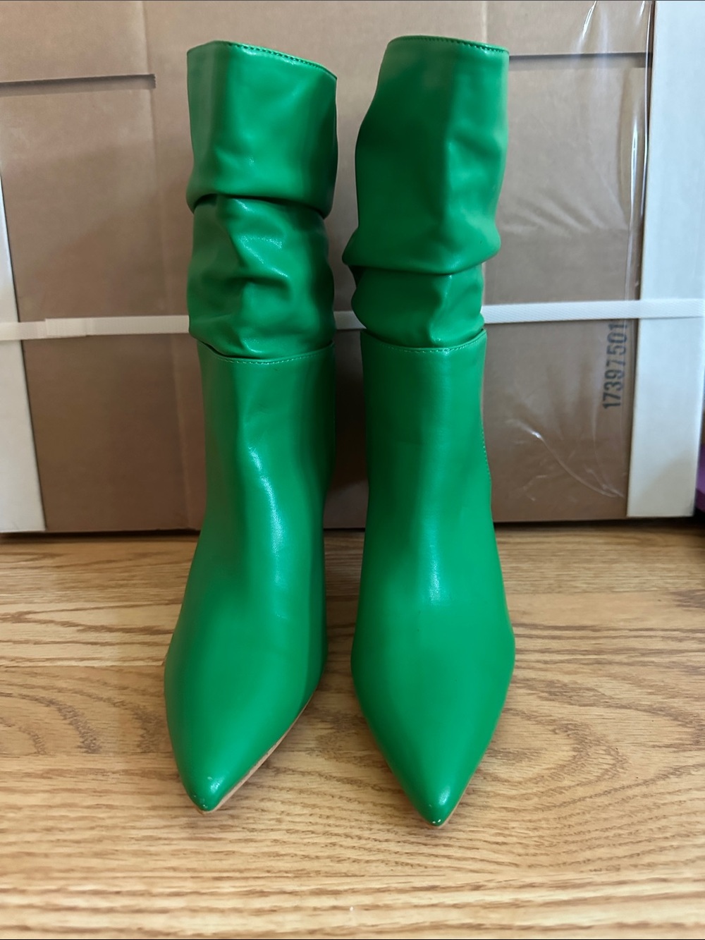 Fashion Nova Green Slouch Pointed Toe Ankle Boots